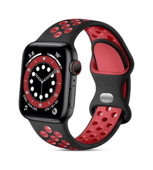 TopQ Silikonový řemínek Bubble pro Apple Watch 3-4-5-6-SE 42-44mm černo-červený 60331