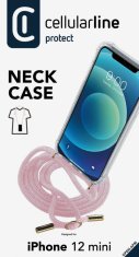 CellularLine Transparentní zadní kryt Neck-Case s růžovou šňůrkou na krk pro Apple iPhone 12 MINI