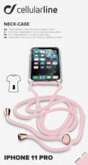 CellularLine Transparentní zadní kryt Neck-Case s růžovou šňůrkou na krk pro Apple iPhone 11 Pro