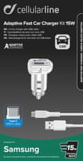 CellularLine Set autonabíječky a USB-C kabelu, adaptivní nabíjení, 15W, bílá