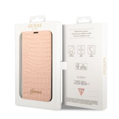 Guess  PU Croco with Metal Camera Outline Book Pouzdro pro iPhone 14 Plus Pink