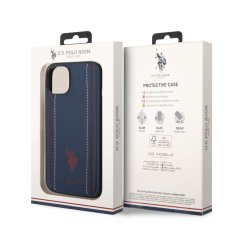 U.S. Polo Assn.  PU Leather Stitched Lines Zadní Kryt pro iPhone 14 Plus Navy