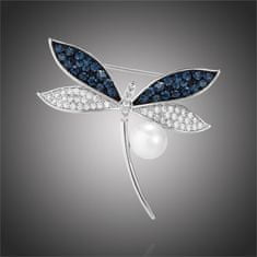 Éternelle Luxusní brož s perlou a zirkony Noema - vážka Stříbrná