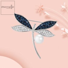 Éternelle Luxusní brož s perlou a zirkony Noema - vážka Stříbrná