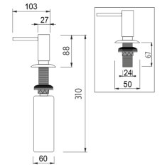 NIMCO Vestavěný dávkovač jaru, mýdla nebo saponátu do dřezu či umyvadla 27 mm NIMCO Ostatní doplňky UN 2031V-26