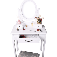 KONDELA Toaletní stolek s taburetem, bílá / stříbrná, LINET New