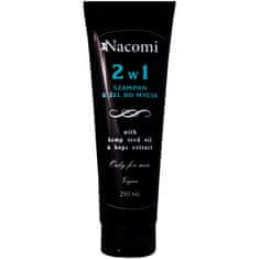 Nacomi 2v1 MEN - sprchový gel a šampon v jednom pro muže, důkladně čistí pokožku a vlasy, posiluje a vyživuje, 250ml