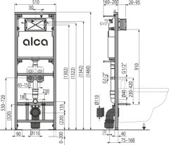 Alca Plast ALCA A108F/1500 Montážní rám s nádržkou pro výlevku s odpadem DN90/110 a baterii - Alcadrain