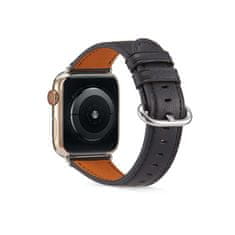 TopQ Kožený řemínek Luxury pro Apple Watch 3-4-5-6-SE 38-40mm černý 65852