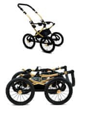 Babylux Classic Gold Black Dots | 4v1 Kombinovaný kočárek Set | Kočárek + Korbička + Dětská autosedačka + ISOFIX
