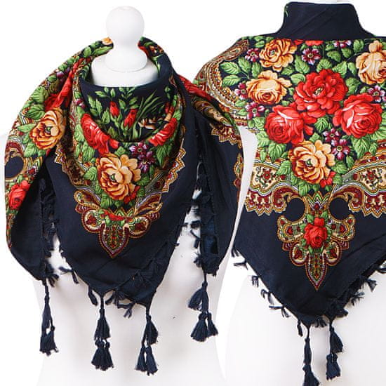 Aleszale Velký květinový šátek v etno lidovém stylu - Granát