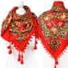 Velký květinový šátek v etno lidovém stylu - Červená