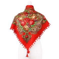 Aleszale Velký květinový šátek v etno lidovém stylu - Červená