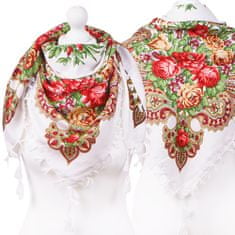 Aleszale Velký květinový šátek v etno lidovém stylu - Bílá