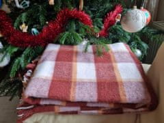 Inny Vlněná deka s třásněmi 160x200 kostkovaná krémově hořčicově hnědá