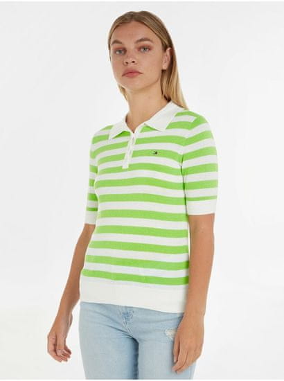 Tommy Hilfiger Zeleno-bílé dámské pruhované polo tričko Tommy Hilfiger