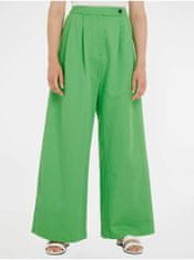 Tommy Hilfiger Světle zelené dámské široké kalhoty s příměsí lnu Tommy Hilfiger 38