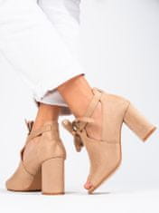 Amiatex Komfortní hnědé dámské kotníčkové boty na širokém podpatku, odstíny hnědé a béžové, 41