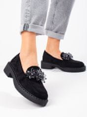 Amiatex Komfortní mokasíny dámské černé bez podpatku + Ponožky Gatta Calzino Strech, černé, 41