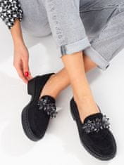 Amiatex Komfortní mokasíny dámské černé bez podpatku + Ponožky Gatta Calzino Strech, černé, 41