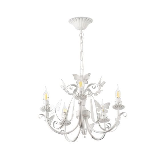 LIGHT FOR HOME Závěsný lustr na řetězu 30355 "Farfala", 5x40W, E14, bílá, stříbrný