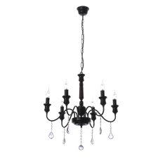 LIGHT FOR HOME Černý kovový lustr s dřevěnými prvky 20006 "Elegant", 6x40W, E14, Černá