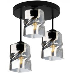 LIGHT FOR HOME Moderní lustr na tyči se třemi skleněnými stínidly NIKI 2195/3/OP, 3x60W, E27, Černá