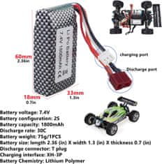 YUNIQUE GREEN-CLEAN 1 kus lithiová baterie 7.4V 1800mah T-konektor pro WLTOYS A959-B A969-B A979-B K929-B 144001 RC náhradní baterie pro vysokorychlostní terénní vozidlo