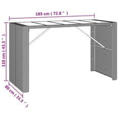 Greatstore Barový stůl se skleněnou deskou šedý 185x80x110 cm polyratan