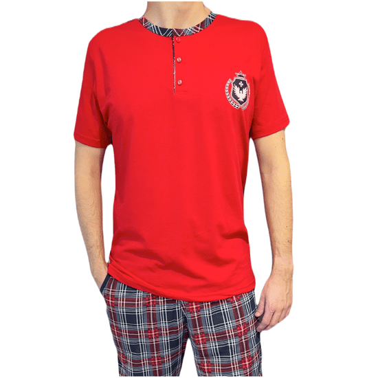 LA PENNA Pánské pyžamo bavlněné 3/4 kalhoty červený orel