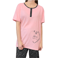 INNA Dámské bavlněné pyžamo růžové s krátkým rukávem srdce zbožňuje XL