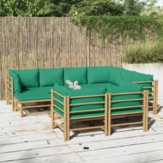 Greatstore 10dílná zahradní sedací souprava se zelenými poduškami bambus