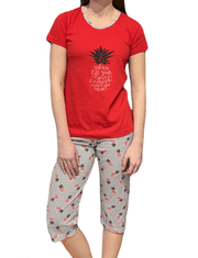 INNA Dámské bavlněné pyžamo červené s krátkým rukávem ananas XL