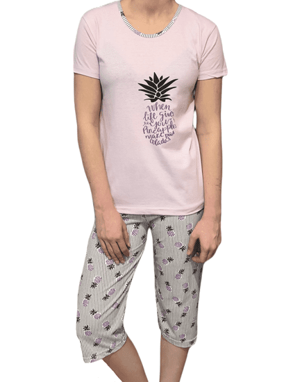 INNA Dámské bavlněné pyžamo světle fialová s krátkým rukávem ananas