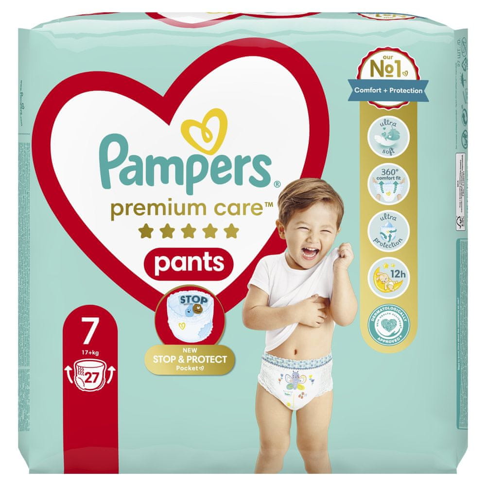 Levně Pampers Premium Care Pants Plenkové kalhotky vel. 7 (27 ks plenek) 17+ kg