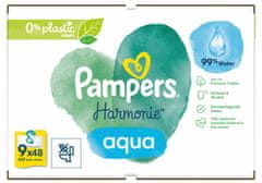 Pampers Harmonie Aqua Plastic Free Vlhčené ubrousky 9 x 48 ks