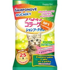 Japan Premium Šamponové ručníky pro kočky na expresní koupání bez vody s kolagenem a placentou, 25 ks