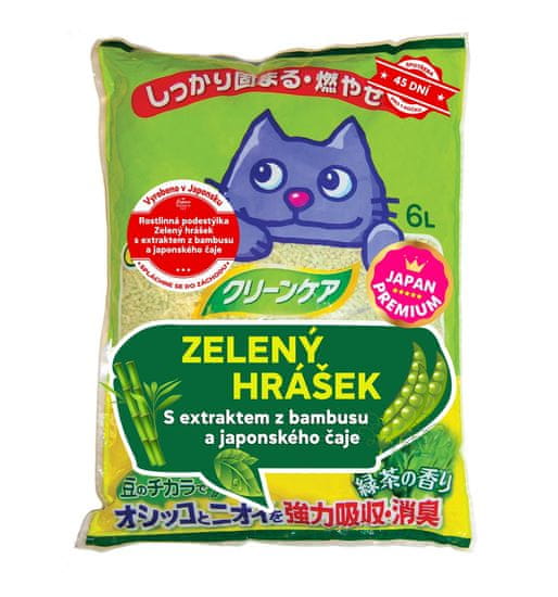 Japan Premium Rostlinná podestýlka Zelený hrášek s extraktem z bambusu a japonského čaje, 6 l