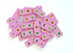 YOMENY Domino domečky - růžový kámen, 28 hracích kostek