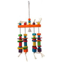 Plaček Hračka BIRD JEWEL závěsná barevná - hrazda s dřívky a zvonečkem 55 cm