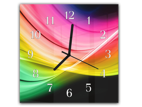 Glasdekor Nástěnné hodiny 30x30cm elegantní barevná abstrakce