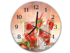 Nástěnné hodiny pr.30cm ovoce jahody ve sklenici a ledem a mátou - Materiál: plexi