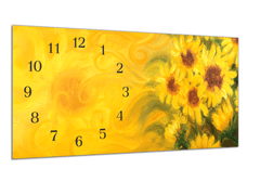 Glasdekor Nástěnné hodiny 30x60cm malované slunečnice - Materiál: kalené sklo