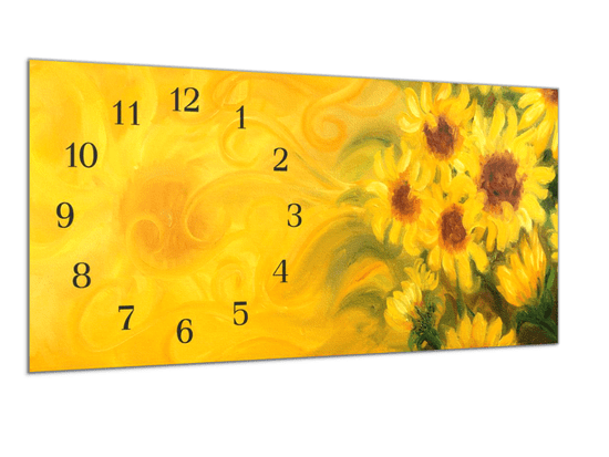 Glasdekor Nástěnné hodiny 30x60cm malované slunečnice
