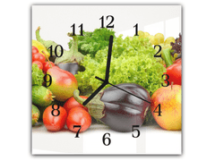 Glasdekor Nástěnné hodiny 30x30cm barevná čerstvá zelenina - Materiál: kalené sklo