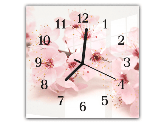 Glasdekor Nástěnné hodiny 30x30cm růžové květy ovocného stromu