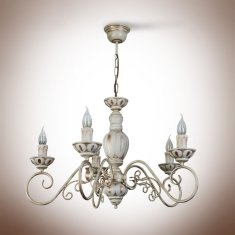 LIGHT FOR HOME Závěsný lustr na řetězu 19005 "VYZANTIA", 5x40W, E14, béžová, zlatá, patina