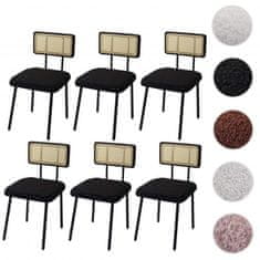 MCW Sada 6 jídelních židlí K88, křeslo židle, dřevo poly ratan kov bouclé ~ látka/textil černá