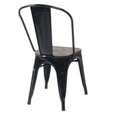 MCW Sada 4 židlí A73 včetně dřevěného sedáku, stohovatelná bistro židle, kovový průmyslový design ~ černá
