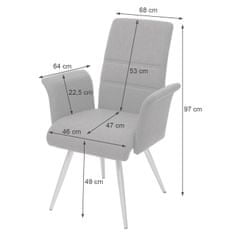 MCW Sada 6 jídelních židlí G55, kuchyňská židle Židle s područkami, látka/textil kartáčovaná nerezová ocel ~ šedohnědá